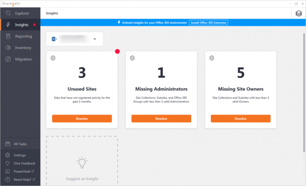 オンプレミスに接続した「Insights」の一覧画面
